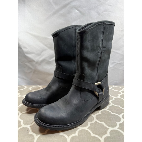 Timberland Earthkeeper Stoddard Black Leather Mid Calf Motorcycle Boots Size 7.5 - Picture 1 of 9
